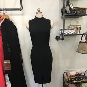 Calvin Klein LBD/Mock Neck/ Size 8/ Leather Trim
